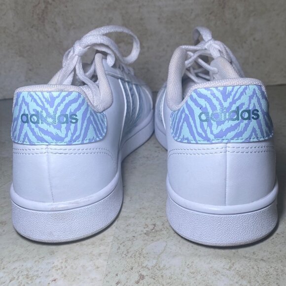 Adidas Grand Court Sneakers Blue Zebra Print Accents Lace-Up Comfortable Size 6 - Picture 5 of 7